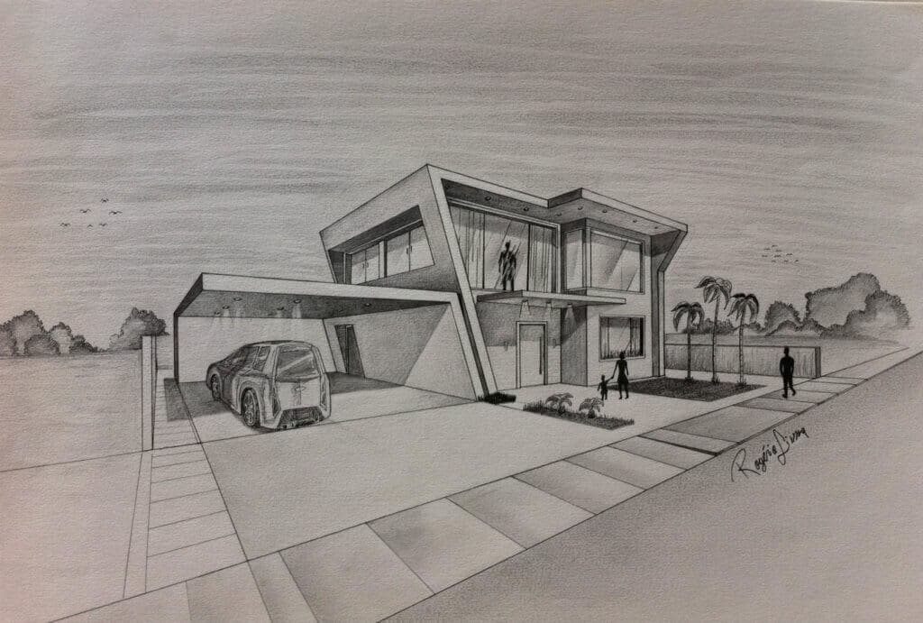 Architectural design drawing of a modern home